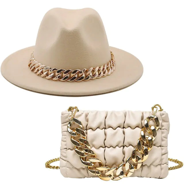 Fedora Hat Women & Luxury Gold Chain