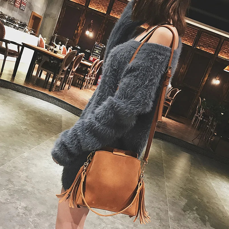 Fashion Scrub Women Bucket Vintage Shoulder Bag