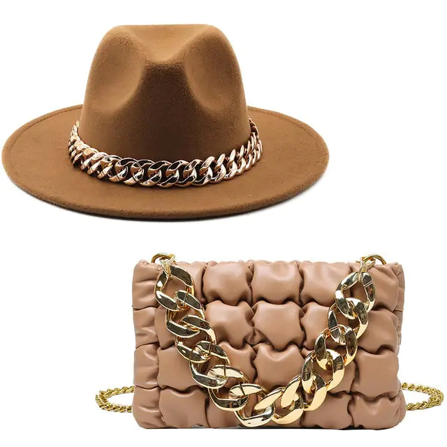 Fedora Hat Women & Luxury Gold Chain