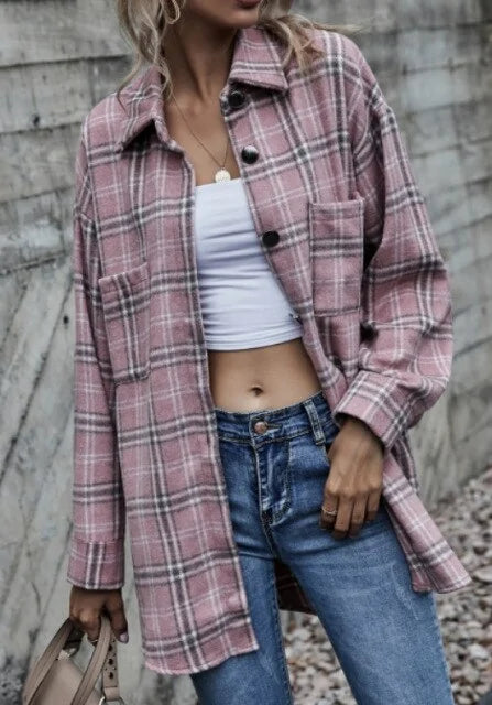 Oversize Women's Plaid Shirt Jacket