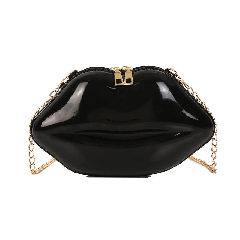 Zipper Crossbody Patent Leather Lip Chain Bag