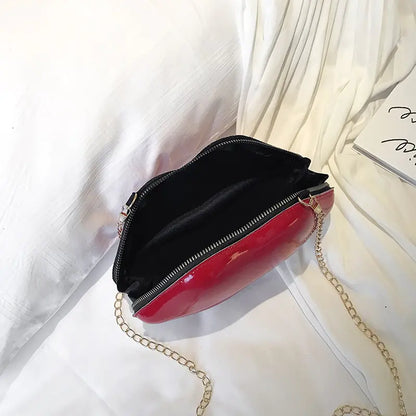 Zipper Crossbody Patent Leather Lip Chain Bag