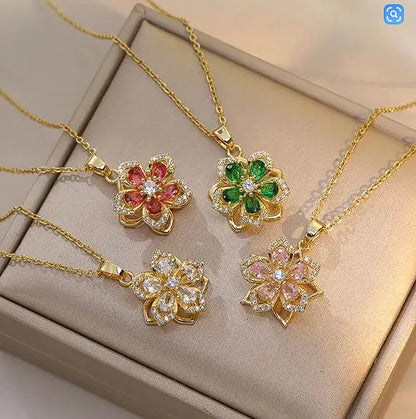 Women's Rotating Zircon Flower Necklace