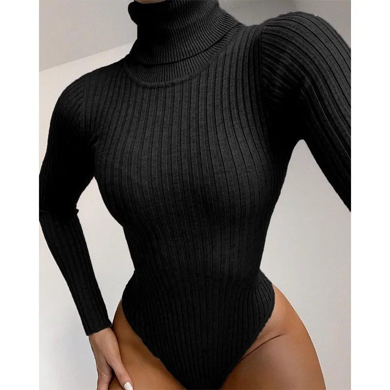 Ribbed Knitted Turtleneck Bodysuit