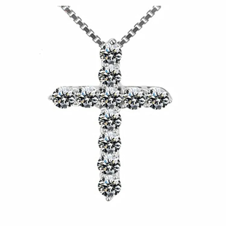 Crystal Cross Pendant Silver Chain Necklace