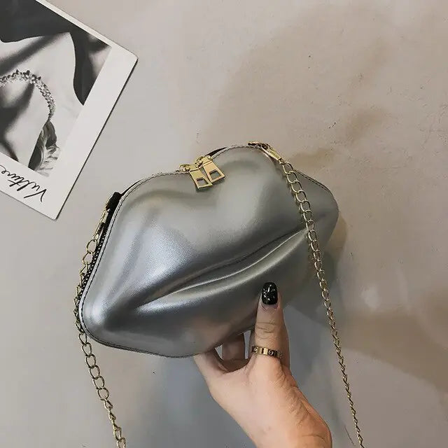 Zipper Crossbody Patent Leather Lip Chain Bag