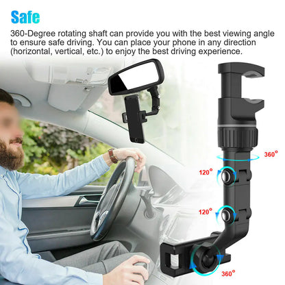 Auto Rearview Mirror Car Phone Holder 360° Rotating CellPhone Mount