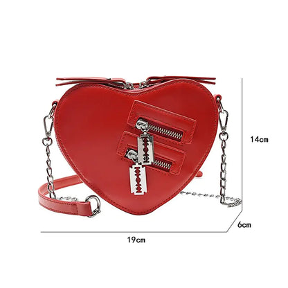 Heart Blade Zipper Chain Crossbody Bags