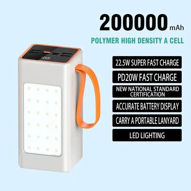 Power Bank 200000mAh Waterproof Rechargeable Battery For Mobile Phone