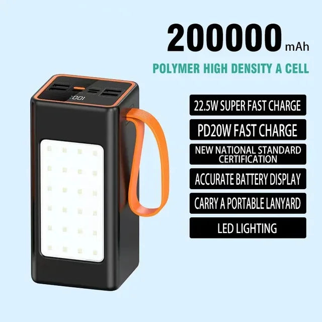 Power Bank 200000mAh Waterproof Rechargeable Battery For Mobile Phone