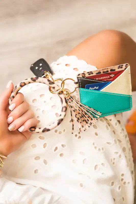 Farrah Leopard Key Ring Wallet Bracelet Combo