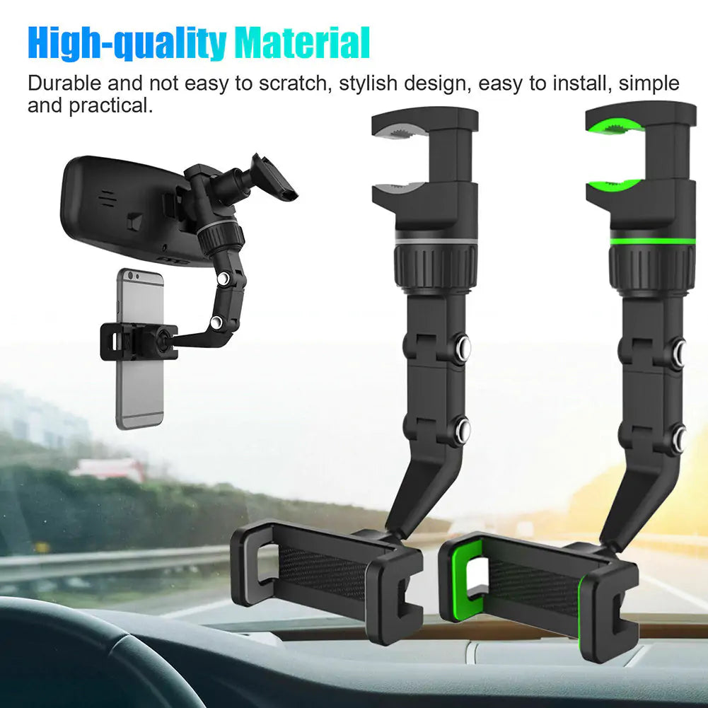 Auto Rearview Mirror Car Phone Holder 360° Rotating CellPhone Mount