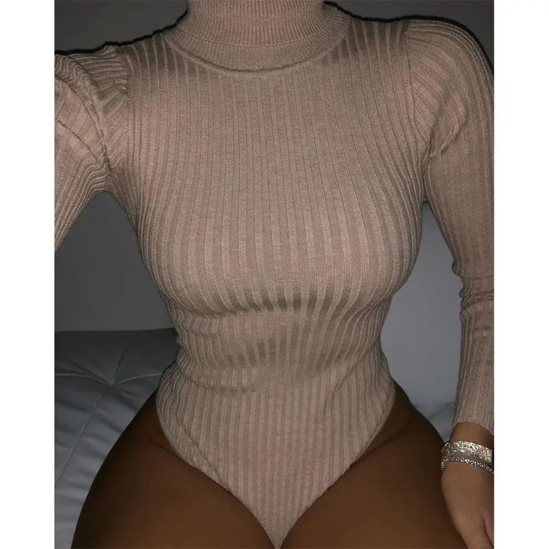 Ribbed Knitted Turtleneck Bodysuit