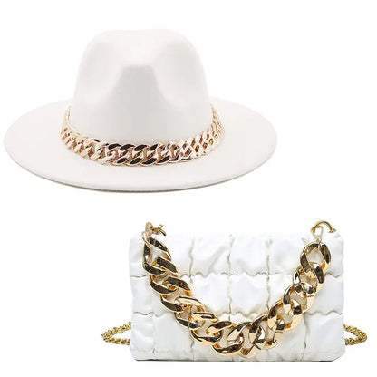 Fedora Hat Women & Luxury Gold Chain