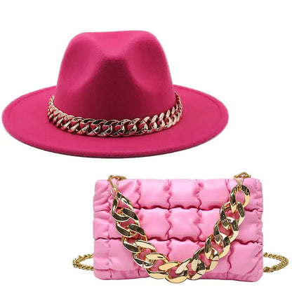 Fedora Hat Women & Luxury Gold Chain