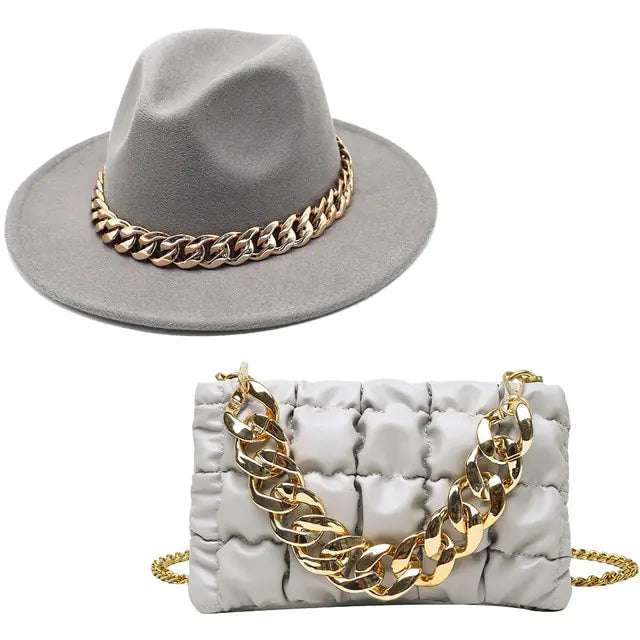 Fedora Hat Women & Luxury Gold Chain