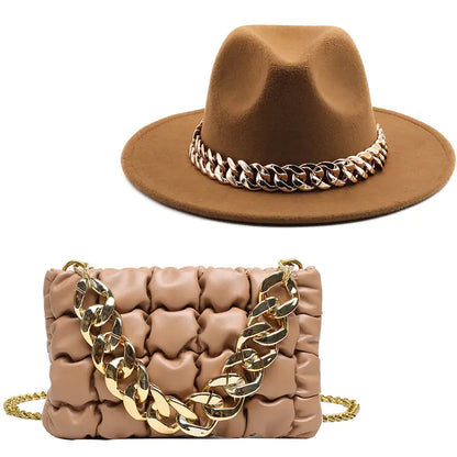 Fedora Hat Women & Luxury Gold Chain