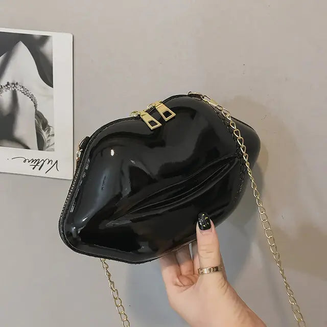 Zipper Crossbody Patent Leather Lip Chain Bag