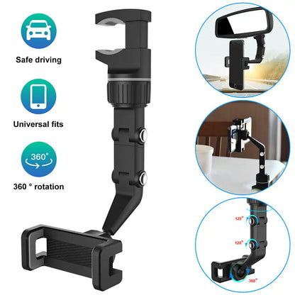 Auto Rearview Mirror Car Phone Holder 360° Rotating CellPhone Mount