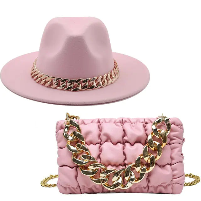 Fedora Hat Women & Luxury Gold Chain