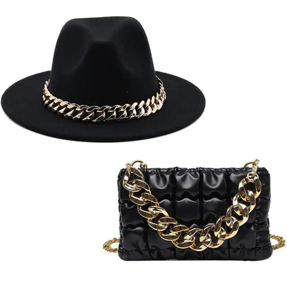 Fedora Hat Women & Luxury Gold Chain