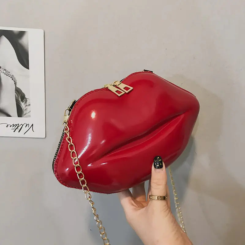 Zipper Crossbody Patent Leather Lip Chain Bag