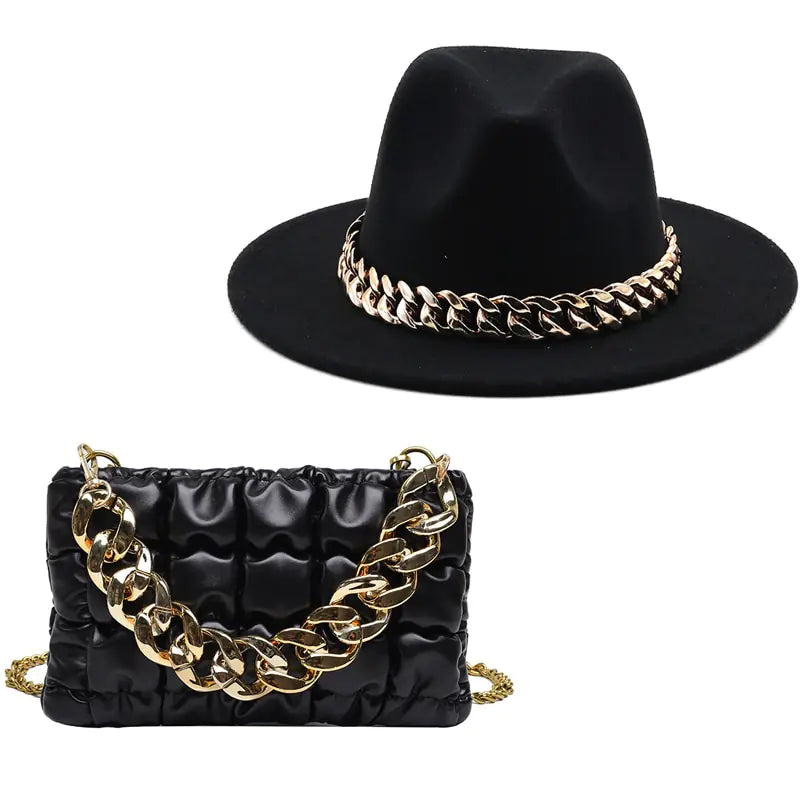 Fedora Hat Women & Luxury Gold Chain